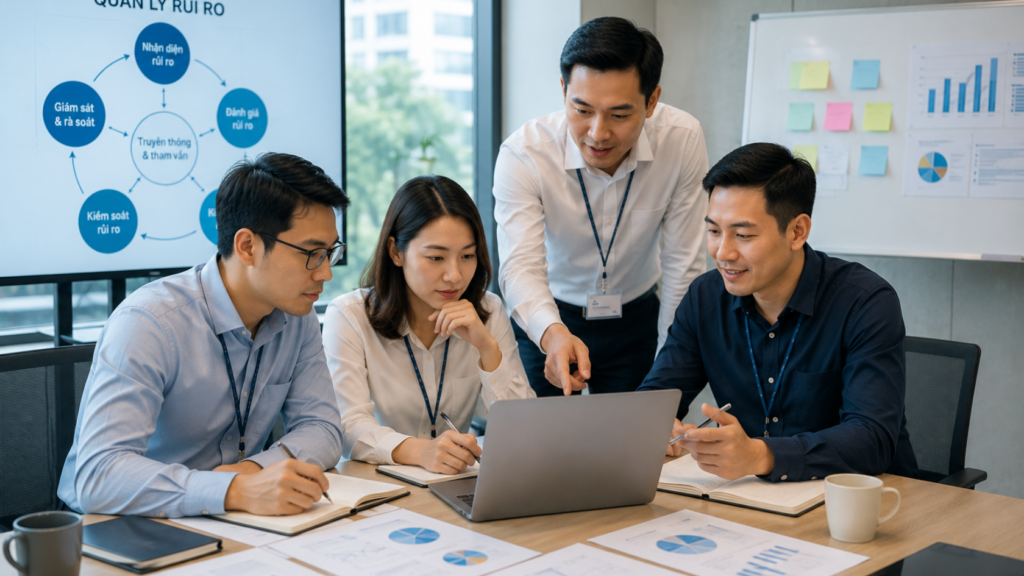 Học viên thảo luận quản lý rủi ro giữa các phòng ban trong tổ chức